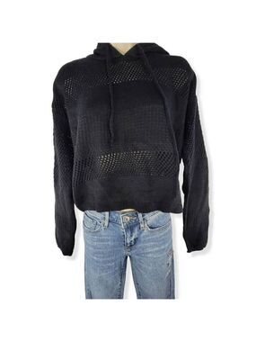 Ultra Flirt Black Hooded open knit sweater  Small Junior